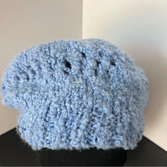 Vintage Periwinkle Blue Soft Cozy Hand Knit Crochet Slouch Beanie - Picture 3 of 8